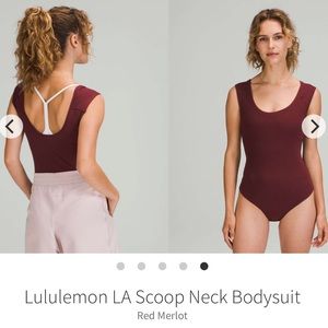 Lululemon LA Scoop Neck Bodysuit Red Merlot Burgundy Maroon Ribbed Thong Sz 10